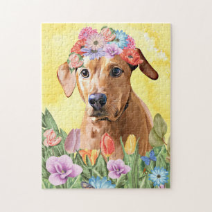 Puzzle Rhodesian Rdgeback Chien avec Fleurs Printemps