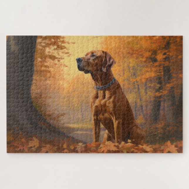 Puzzle Rhodesian Ridgeback à l'automne Feuilles automne I (Horizontal)