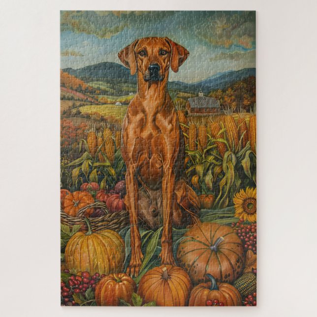 Puzzle Rhodesian Ridgeback Automne Harvest Thankesgiving (Vertical)