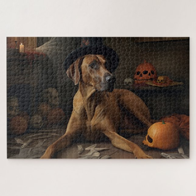 Puzzle Rhodesian Ridgeback Citrouilles Halloween effrayan (Horizontal)