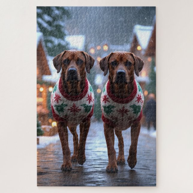 Puzzle Rhodesian Ridgeback Dogs Christmas Snow Holiday (Vertical)