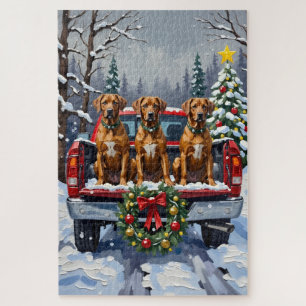 Puzzle Rhodesian Ridgeback Noël Camion Rouge Fêtes