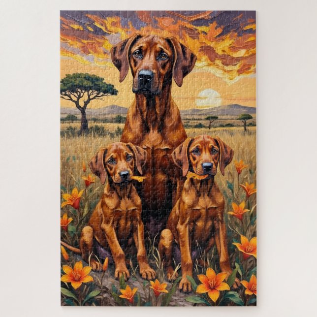 Puzzle Rhodesian Ridgeback Savanna Sunset Art (Vertical)