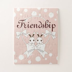 Puzzle Ribbon rose Pastel blanc cassé mignon Bunny jumeau