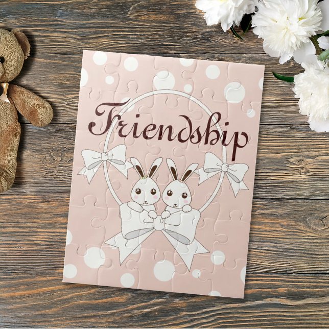 Puzzle Ribbon rose Pastel blanc cassé mignon Bunny jumeau (Créateur téléchargé)