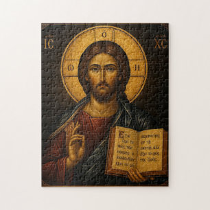 Puzzle Riche icône dorée et noire de Jésus-Christ et des 