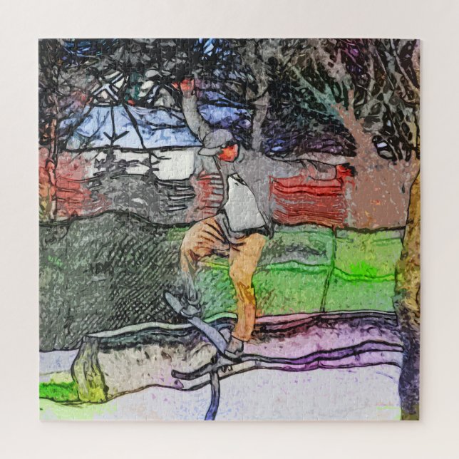 Puzzle Riding the Rails - Cartoon Skateboarder Design (Vertical)