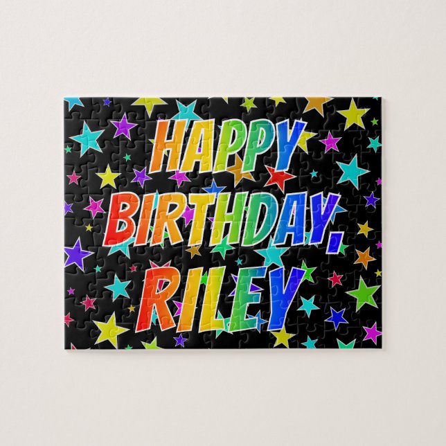 Puzzle "RILEY" Prénom, Amusant "HEUREUX ANNIVERSAIRE" (Horizontal)