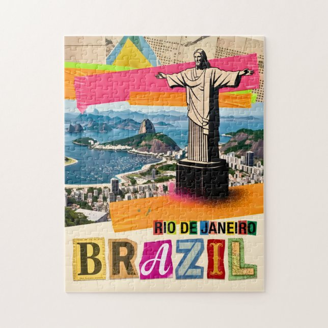 Puzzle Rio de Janeiro Brésil Christ Rétro Collage Voyage (Vertical)