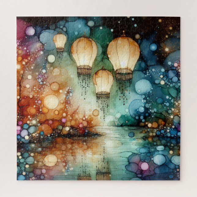 Puzzle River Lanterns Alcohol Ink (Vertical)
