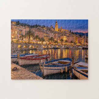 Puzzle Riviera française, port méditerranéen au crépuscul