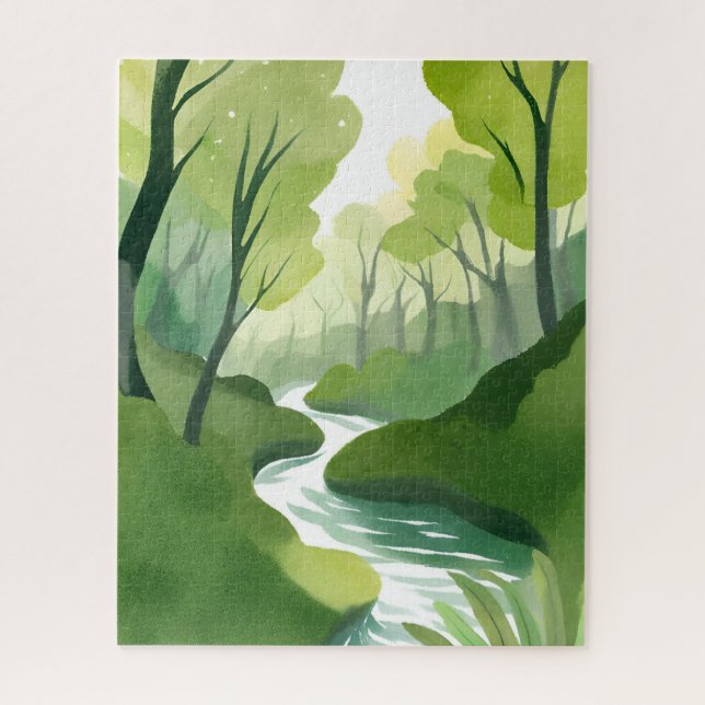 Puzzle Rivière de Green | Peinture Aquarelle de Forêt (Vertical)