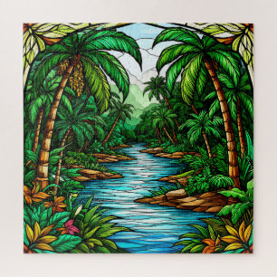 Puzzle Rivière tropicale et palmiers dans une jungle vibr