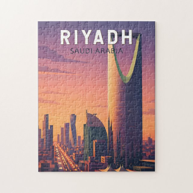 Puzzle Riyadh Arabie saoudite Illustration Voyage Art Rét (Vertical)
