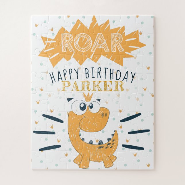 Puzzle ROAR Dinosaur Happy Birthday personalized (Vertical)