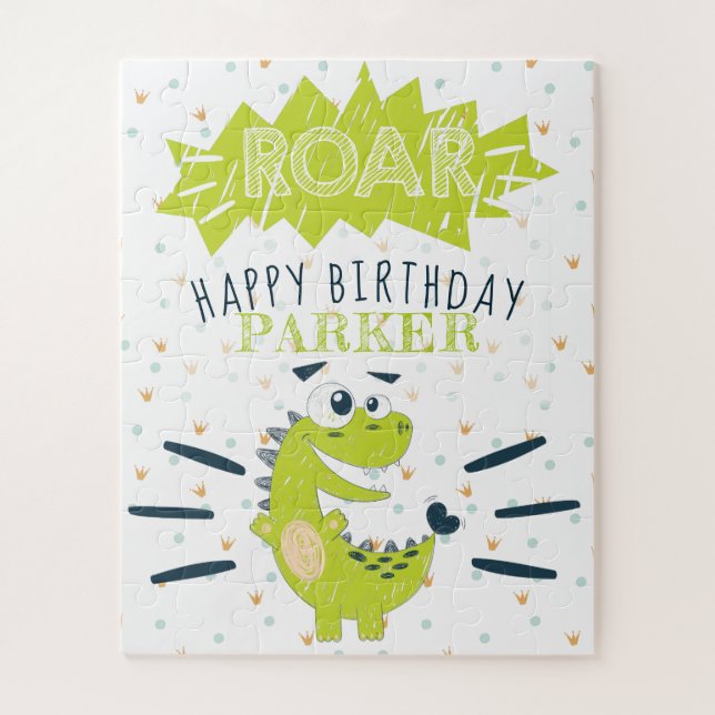 Puzzle ROAR Green Dinosaur Joyeux anniversaire personnali (Vertical)