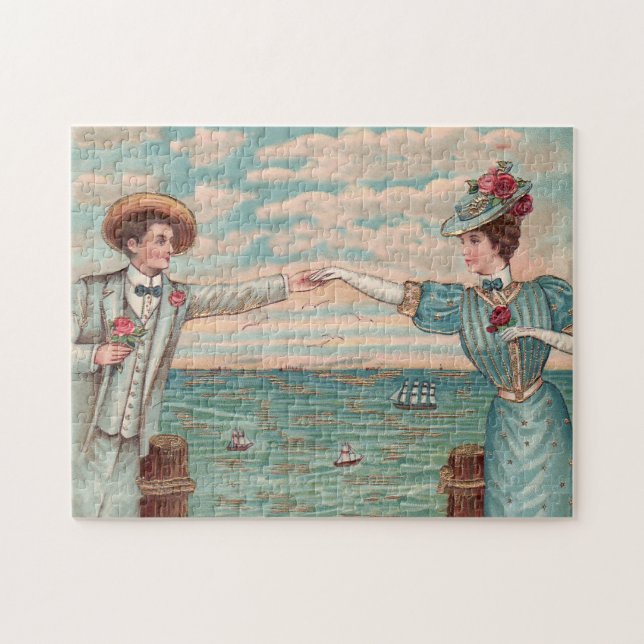 Puzzle Robe de mariage d'amour de plage victorienne Coupl (Horizontal)