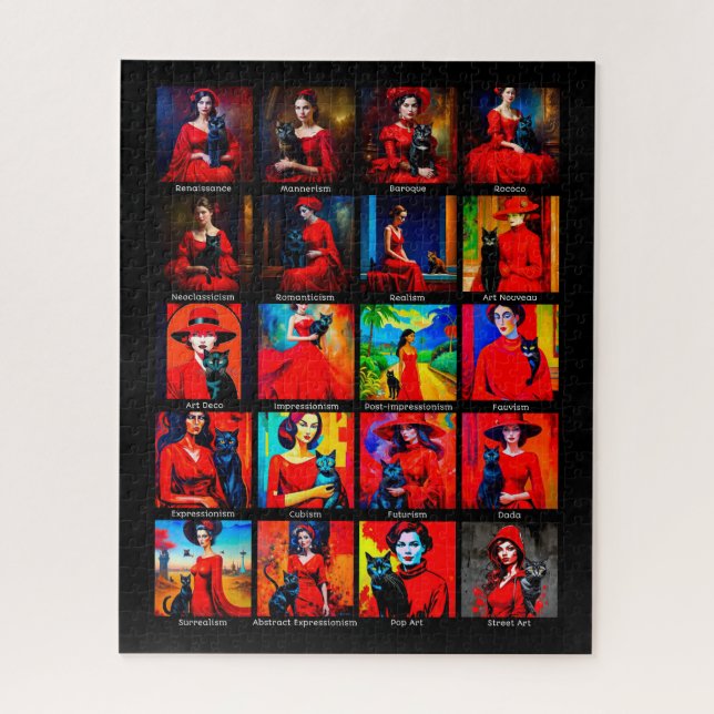 Puzzle Robe Rouge Modes d'Art Chat Noir (Vertical)