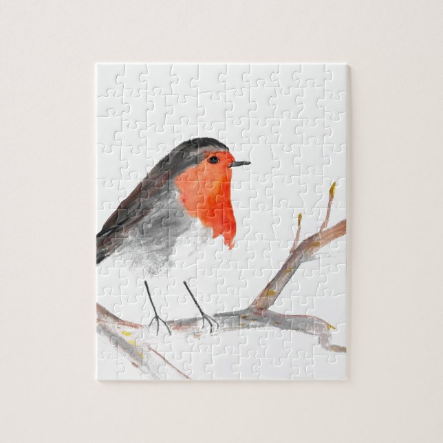 Puzzle Robin aquarelle peinture art de Noël (Vertical)