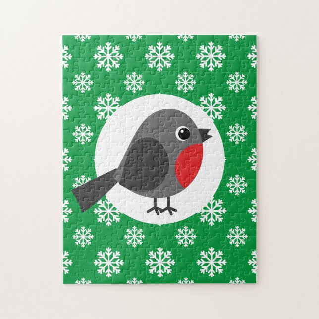 Puzzle Robin de dessin mignon avec les flocons de neige (Vertical)