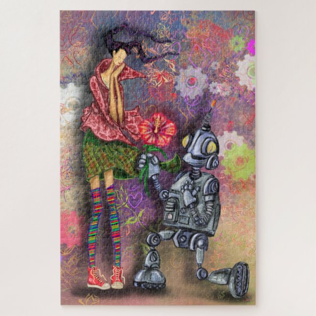 Puzzle Robot romantique et peinture de casse-tête de fill (Vertical)