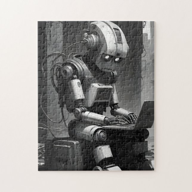 Puzzle Robot vintage AI Retro Tech Cyberpunk (Vertical)