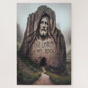 Puzzle Roche Divine : Jésus gravé Le Seigneur Est Mon Roc