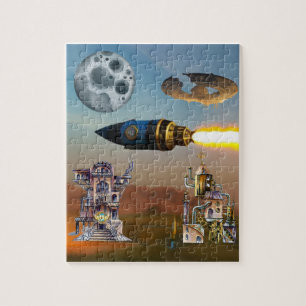 Puzzle Rocket et planètes futuristesPuzzle