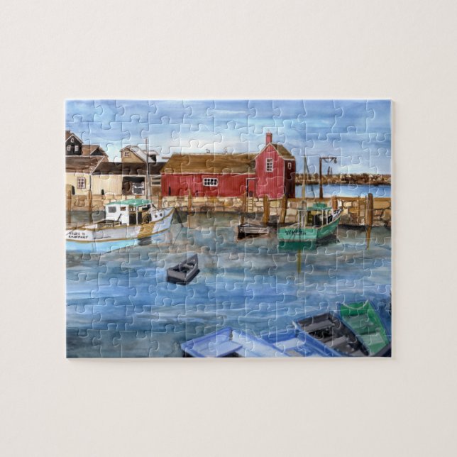 Puzzle Rockport Harbor Massachusetts New England Painting (Horizontal)
