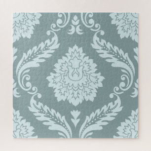 Puzzle Rococo Damassé Grand Motif Bleu Canard+Turquoise