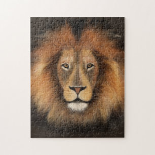 Puzzle roi lion de la jungle réaliste homme aquarelle