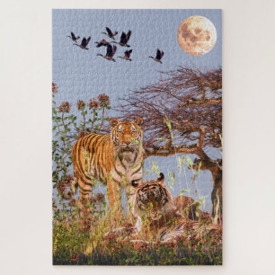 Puzzle Romance de pleine lune - 1,04 Pièce Tigres