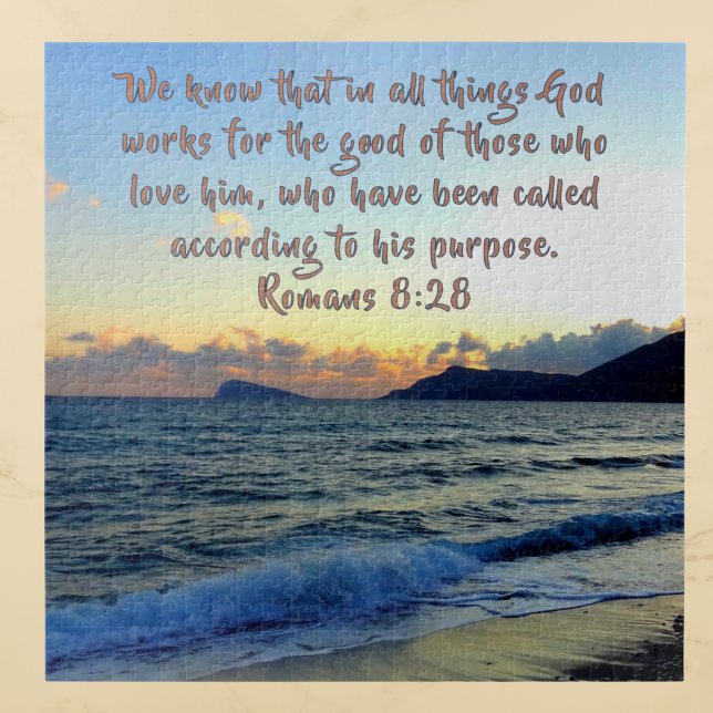 Puzzle Romans 8:28 Verset biblique apaisant et plage  (Créateur téléchargé)