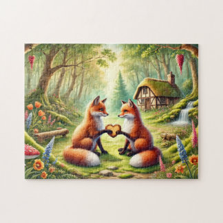 Puzzle Romantic Foxes Cottagecore Woodland