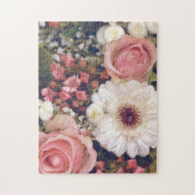 Puzzle Romantic Pink Roses Flower Bouquet (Vertical)