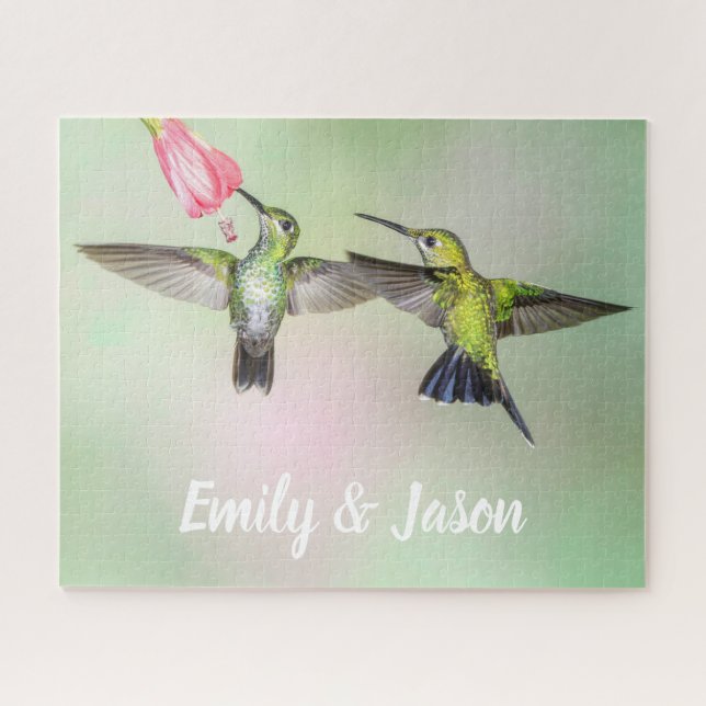 Puzzle Romantique Colibri Couple Personnalisé (Horizontal)