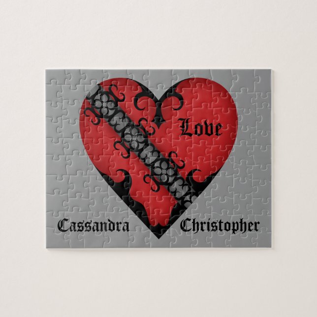 Puzzle Romantique gothique médiéval coeur rouge personnal (Horizontal)