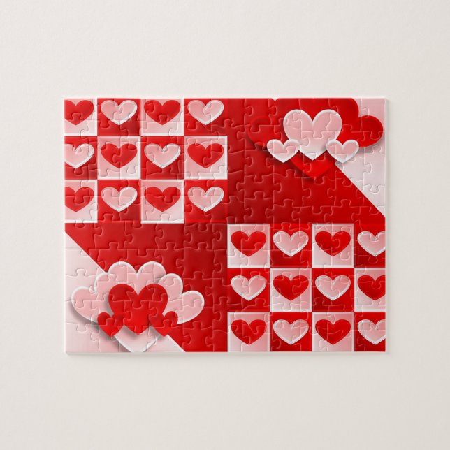 Puzzle Romantique Saint Valentin Coeurs d'amour Rouge Coe (Horizontal)