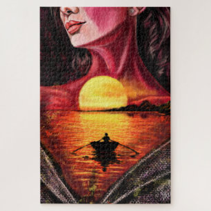 Puzzle romantique Sunset Girl - Peinture Art