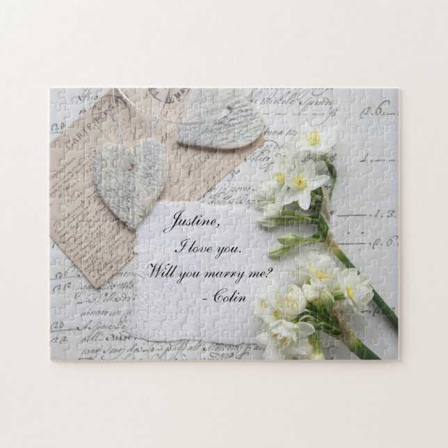 Puzzle Romantique vieux script, coeurs, proposition de fl (Horizontal)