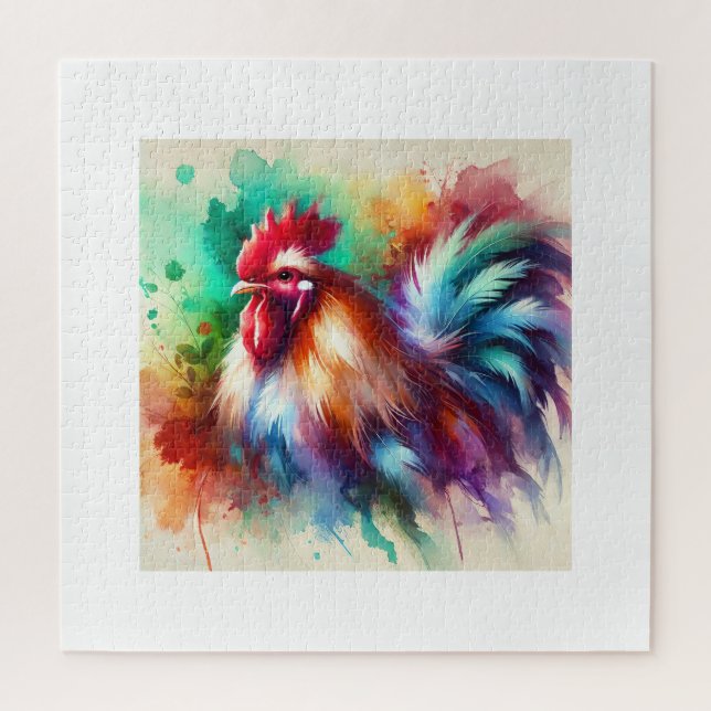 Puzzle Rooster in Watercolor Art 170724AREF138 - Watercol (Vertical)