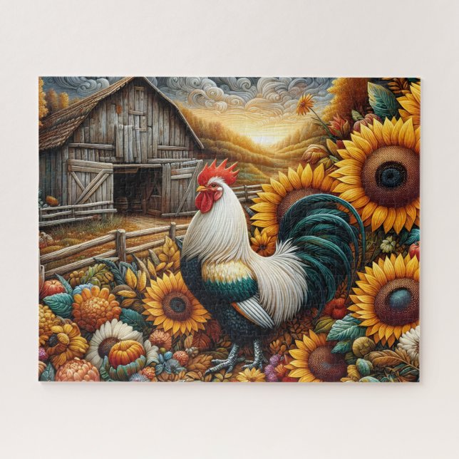 Puzzle Rooster Sunflower Barn (Horizontal)