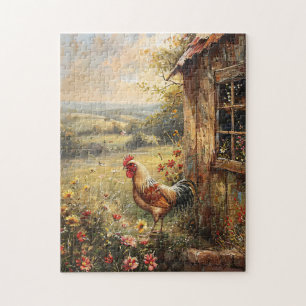 Puzzle Rooster sur la peinture de ferme Rustique