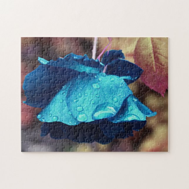 Puzzle Rose bleu Lingering Raindrops Fleur Abstrait (Horizontal)
