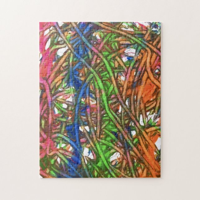 Puzzle Rose, Bleu, Vert, Orange, Œuvre d'art en marbre (Vertical)
