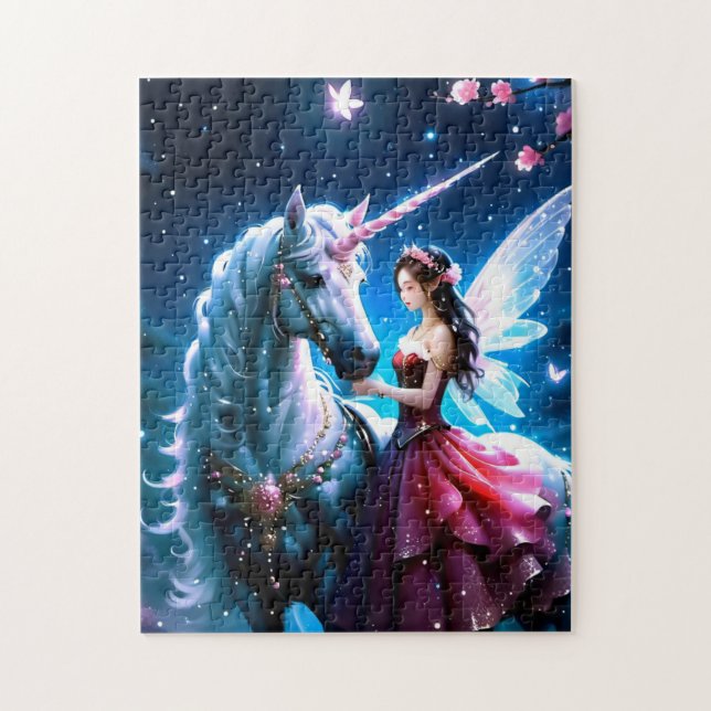 Puzzle Rose de nuit magique Fairy Queen et licorne blanch (Vertical)
