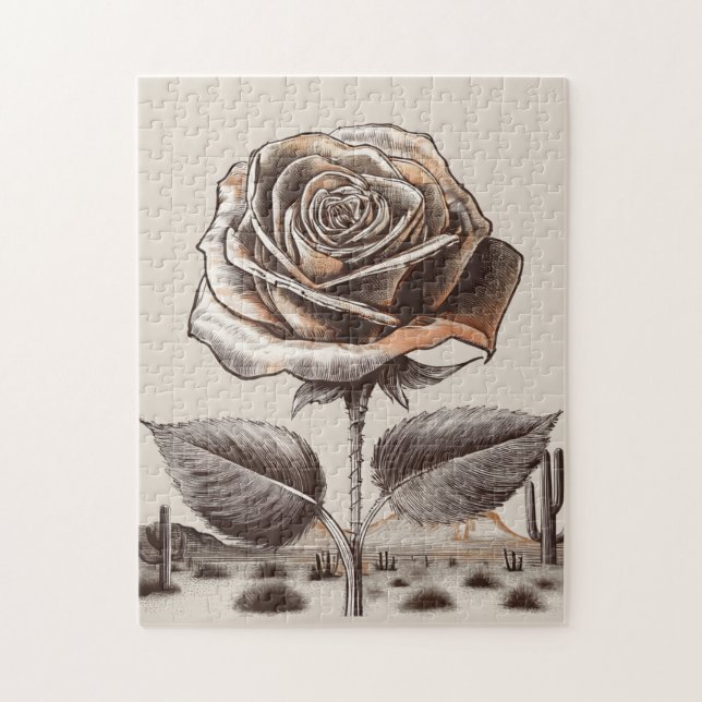 Puzzle Rose du désert, Fleur botanique vintage (Vertical)