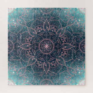 Puzzle Rose élégant Gold Mandala Blue Nebula Stars