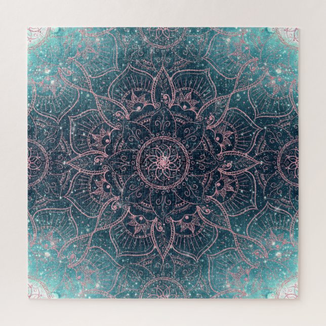 Puzzle Rose élégant Gold Mandala Blue Nebula Stars (Vertical)