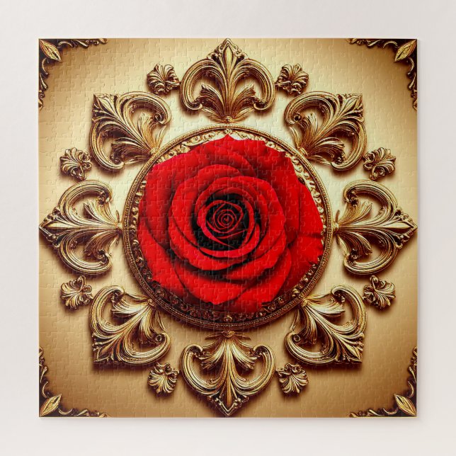 Puzzle Rose Élégante avec Cadre Décoratif Orné (Vertical)
